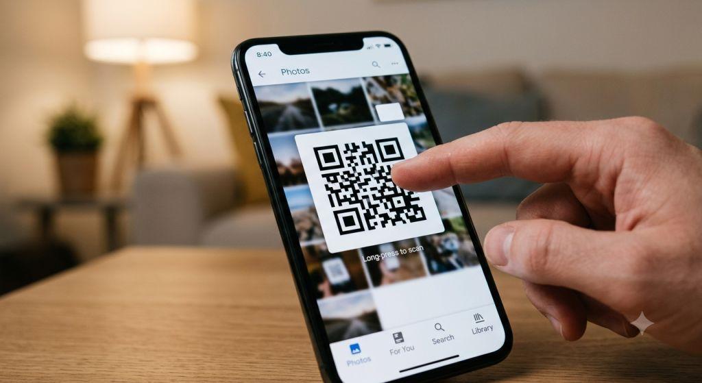 Cómo escanear código QR de una foto - Persona viendo una imagen con un código QR en la galería de su celular