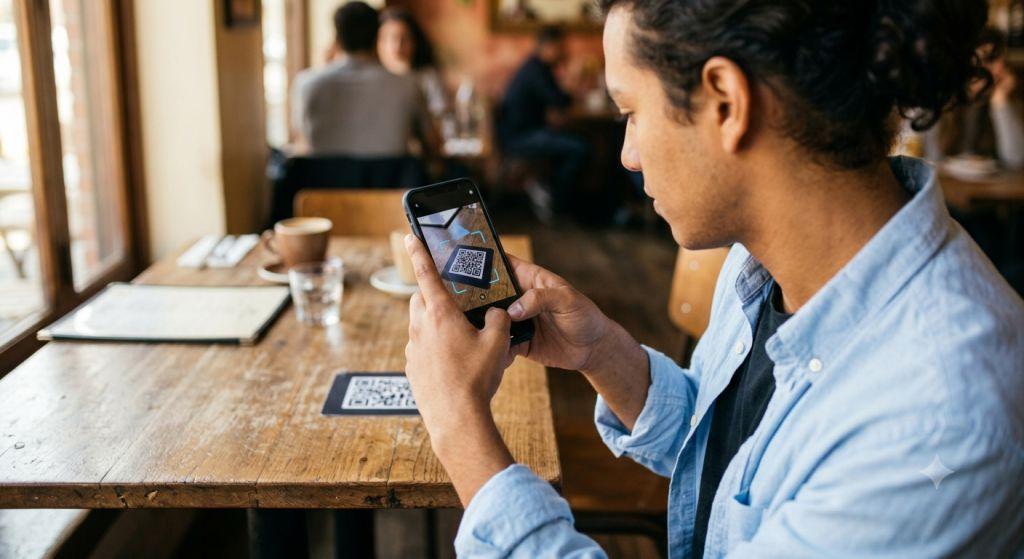 Cómo escanear código QR desde mi celular - Persona sosteniendo su celular frente a un código QR