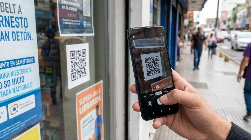 Escanear código QR Android - Mano sosteniendo un celular Android apuntando la cámara a un código QR