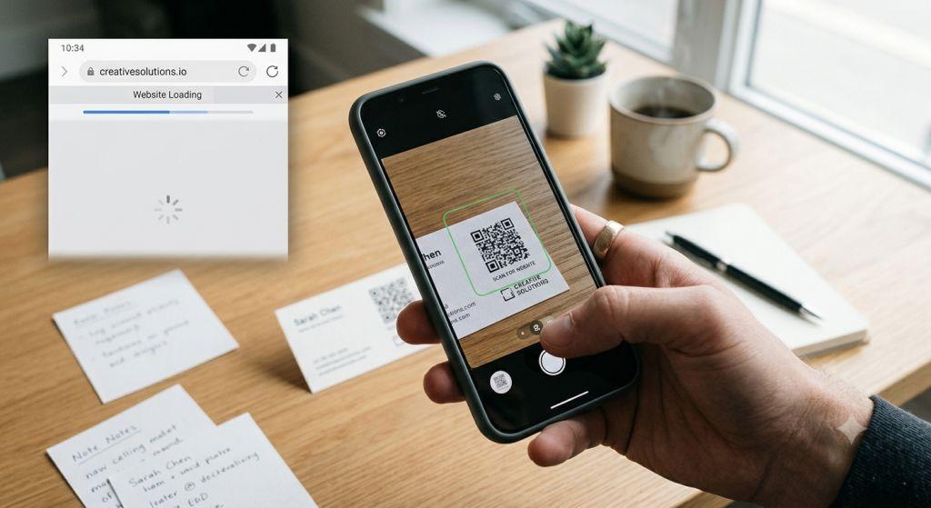 Persona escaneando con su celular un código QR que redirige a un sitio web