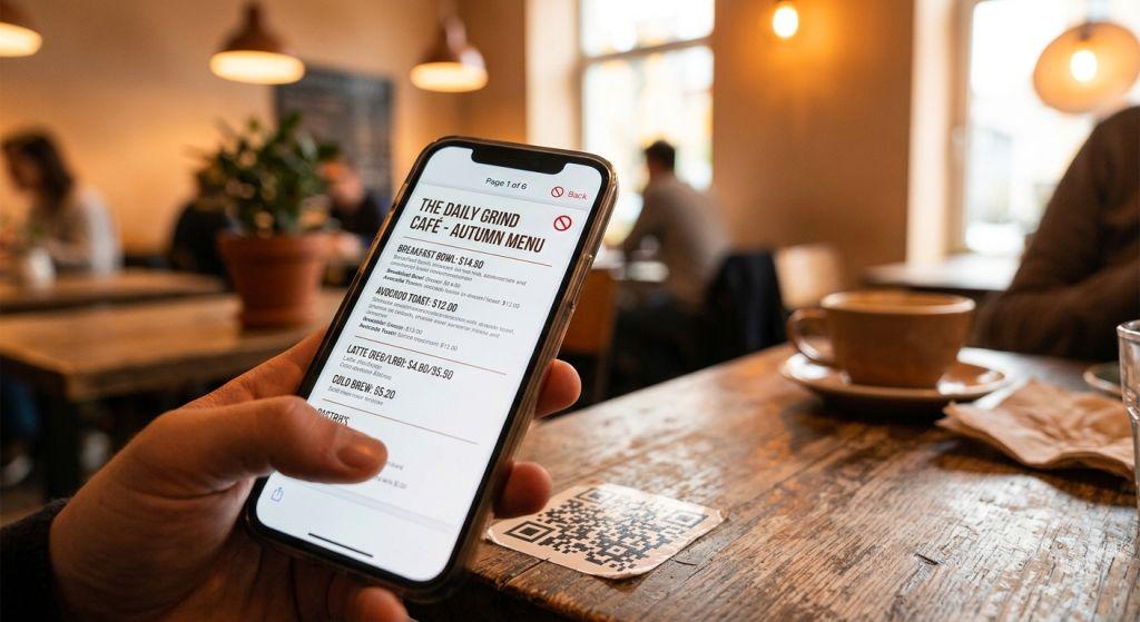 Persona escaneando con su celular un código QR que abre un documento PDF